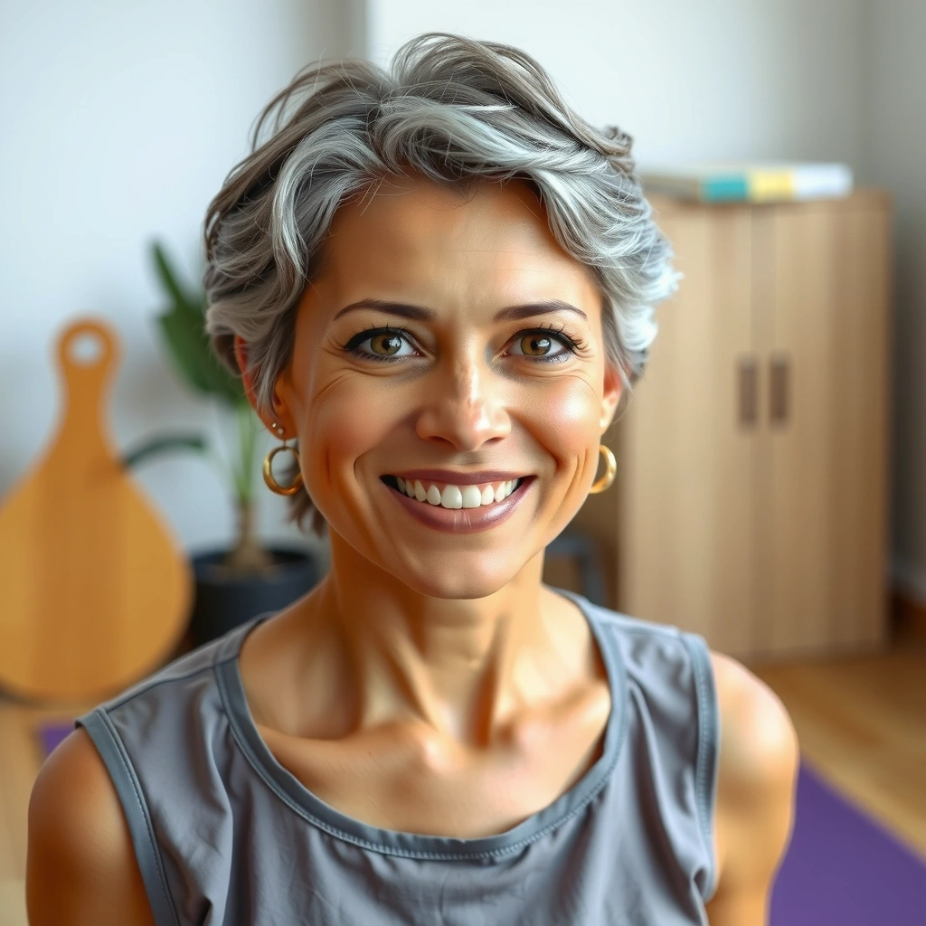 Portrait of an experienced female yoga instructor with a warm smile