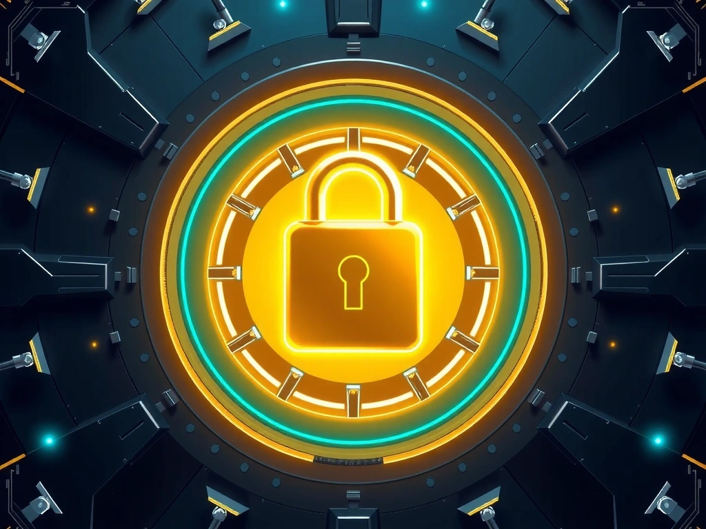 A secure digital vault with a glowing lock, representing strong data protection and privacy.