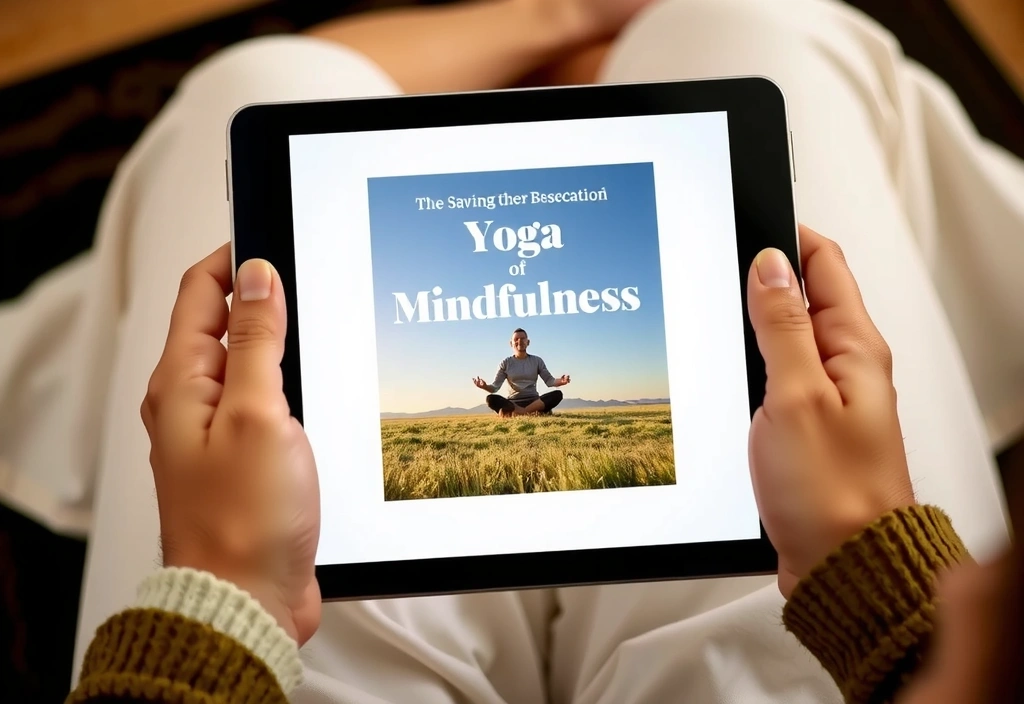A person reading an e-book about mindfulness on a tablet