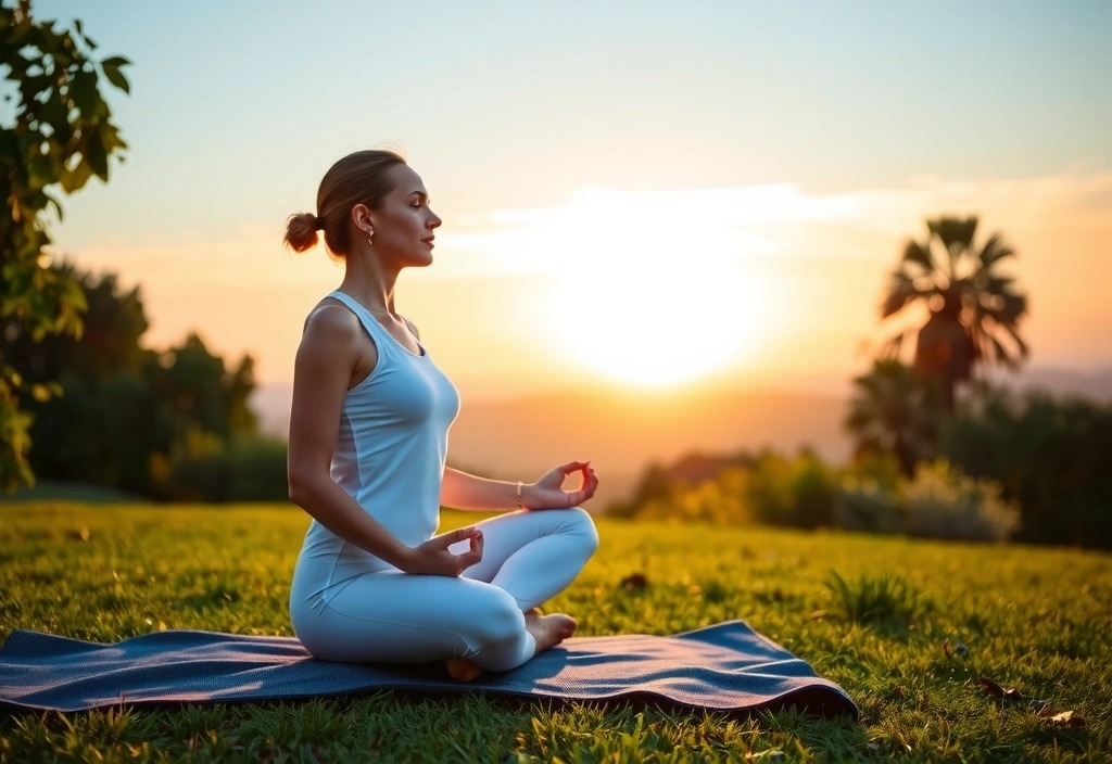 Woman meditating in a serene outdoor setting