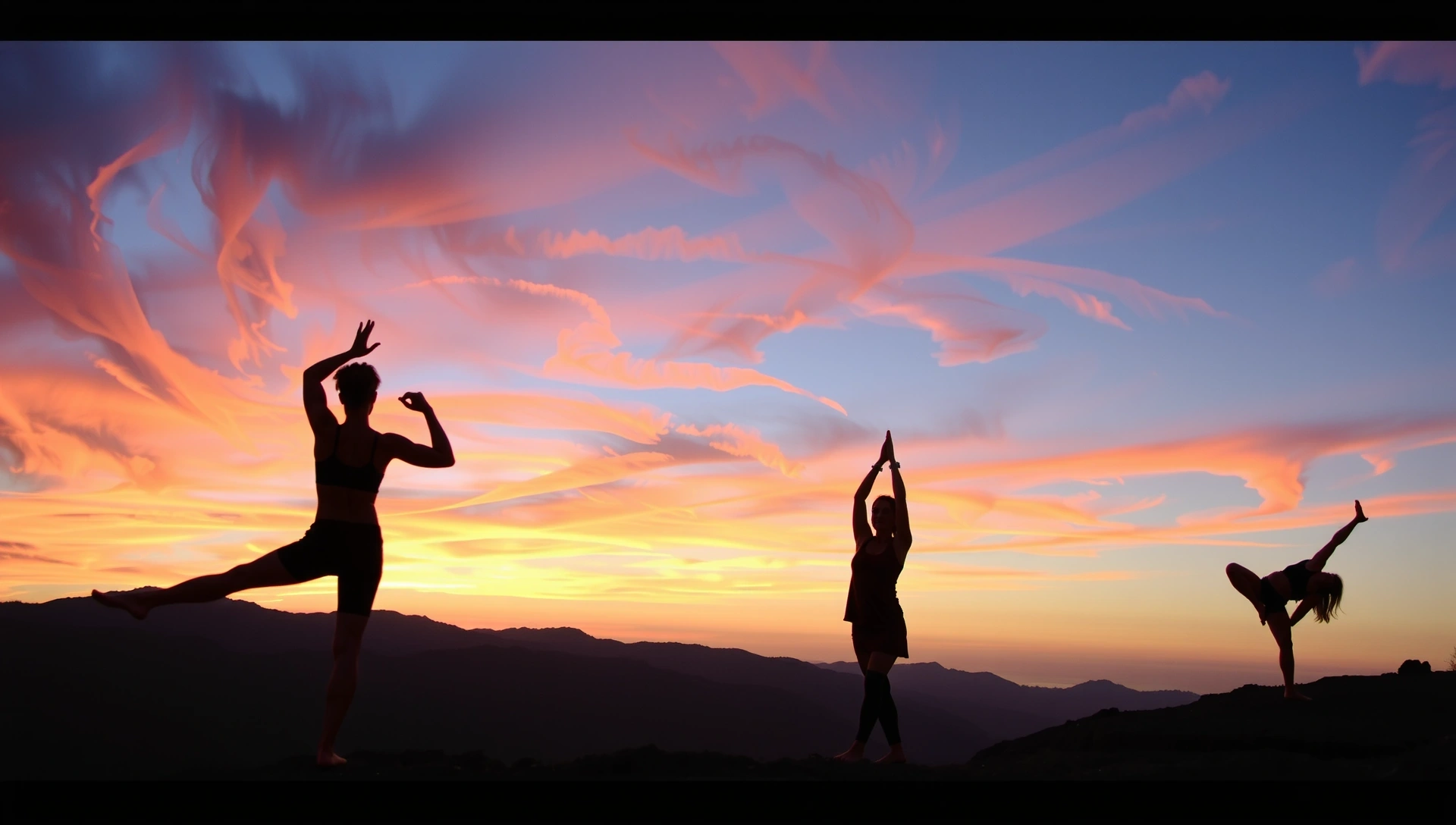 Subtle background image with abstract yoga poses and a soft gradient, suggesting tranquility and movement, with warm, inviting colors.