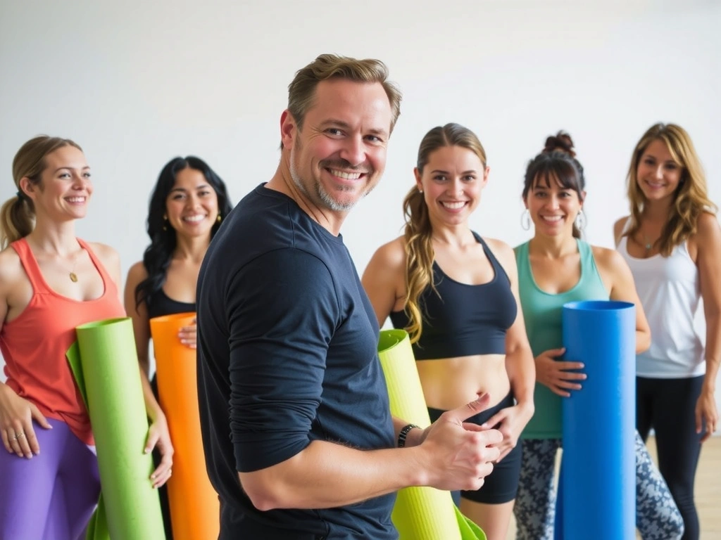 Smiling diverse group after a yoga class